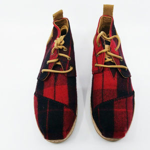 toms red plaid felt women's bota boots